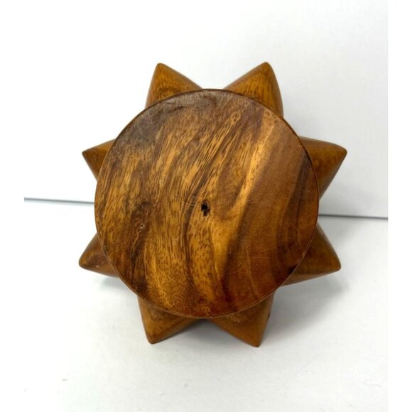 Vintage Mid-Century Monkey Pod Lotus Flower Wood Candle Holder Taper Candle Tiki - Picture 7 of 8